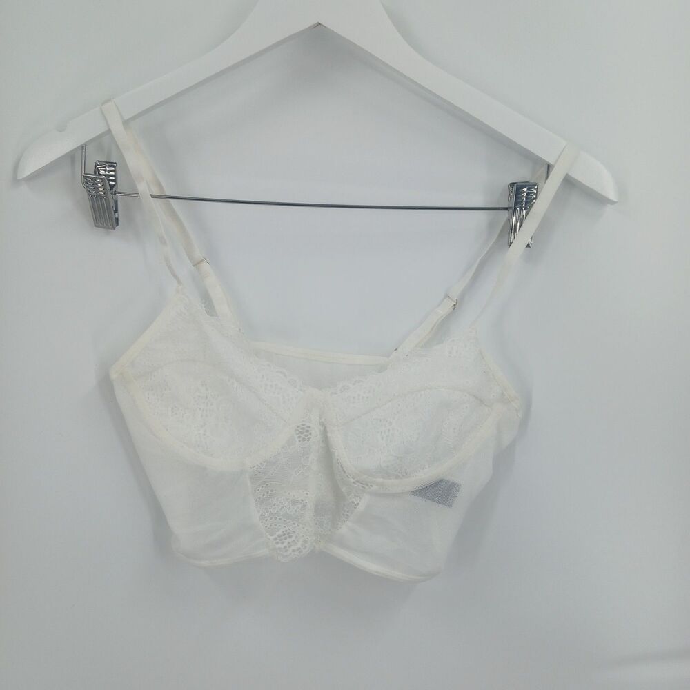 womens shein White Lace Trim Bralette Cami Crop Top Size S